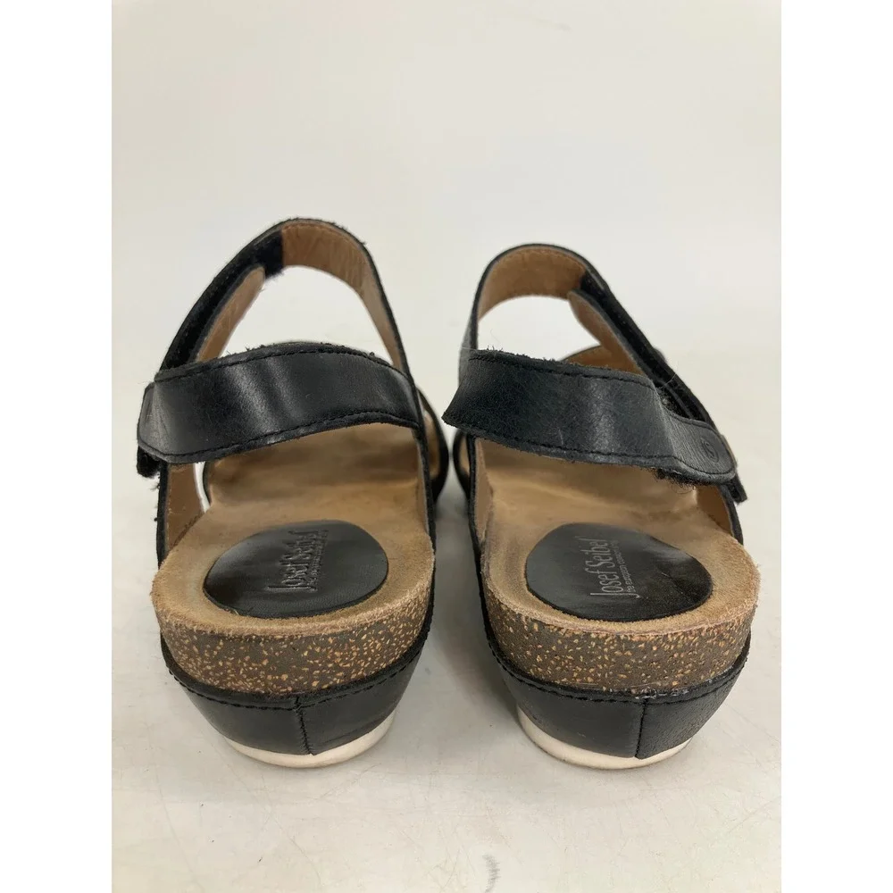 Josef Seibel Hailey Strappy Wedge Sandals Women 37 Black Leather Studded